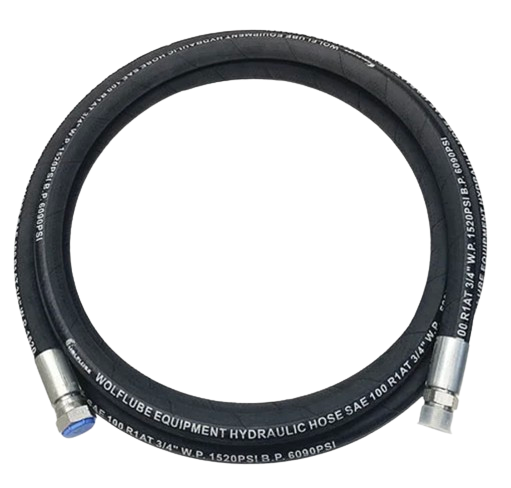 Wolflube Hose Hydraulic R1 – For Oil – 1520 PSI W.P – 3/4” – 9′ – M3/4” x F3/4”