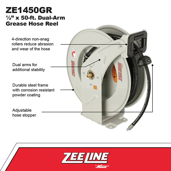 Zeeline ZE1450GR – 50-Ft. Dual-Arm Grease Hose Reel