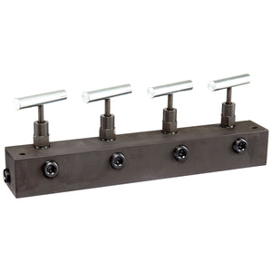 Freedom Hydraulics 12" Long Manifold Block with 4 Needle Valves, 1 IN - 4 OUT, 3/8" NPTF - MANN4 - Empire Lube Equipment
