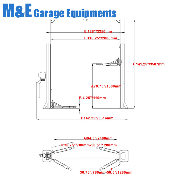 Katool ME-LM1100 Single Lock Release Two Post Vehicle Lift 11,000lbs