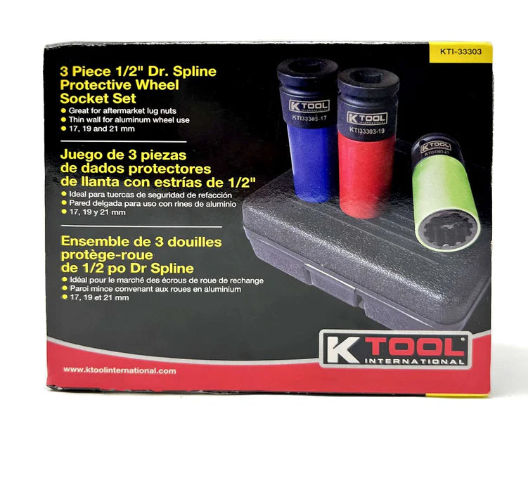 MT-RSR 3-Pc ½” Drive Spline With Protective Sleeve Socket Set K-3303