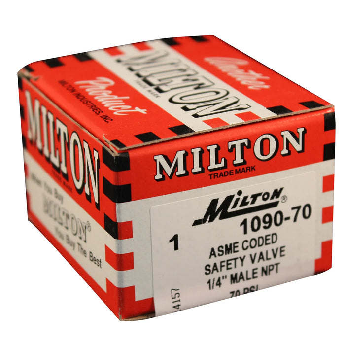 Milton 1090-70 1/4" MNPT ASME Safety Valve, 70 PSI Pop off Pressure