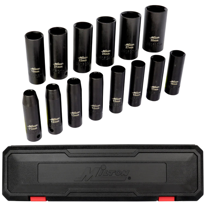 Zeeline 1300-SS-07 - Milton® 1/2” Drive Deep 11-30 Metric Impact Socket Set (14-Piece)