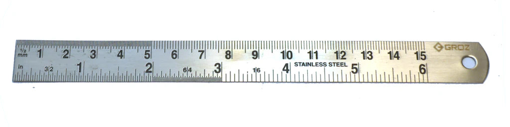Groz Stainless Steel Ruler, Imperial & Metric Graduations - 6", 12", 18", 24", 40", or 48" 1332