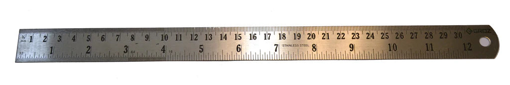 Groz Stainless Steel Ruler, Imperial & Metric Graduations - 6", 12", 18", 24", 40", or 48" 1333