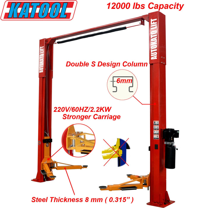 Katool KT-M120 Two Post Clear-floor Vehicle Lift 12,000lbs