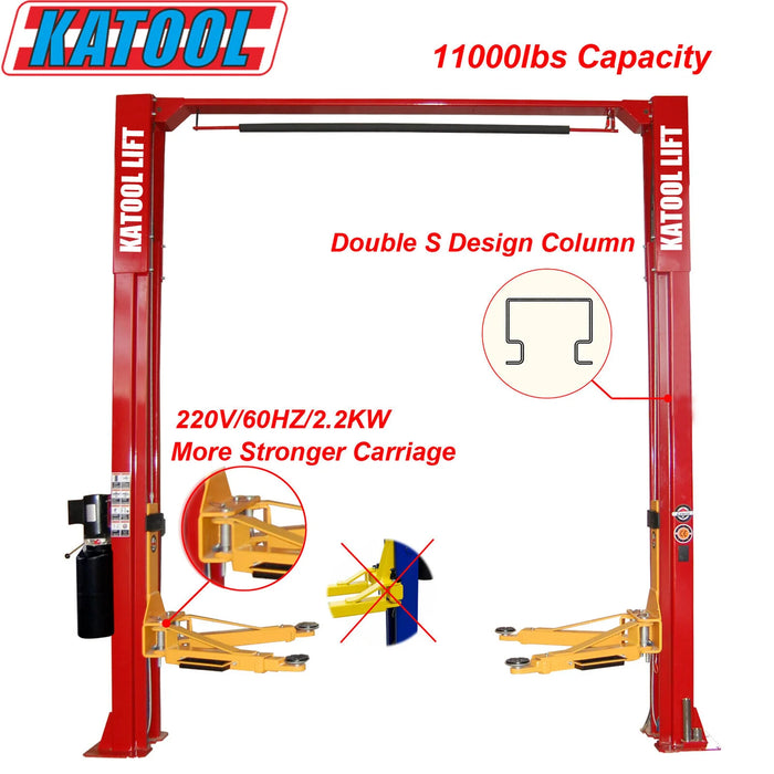 Katool KT-M110 Two Post Clear-floor Vehicle Lift 11,000lbs