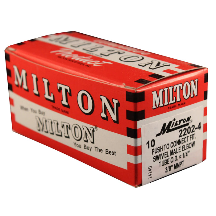 Milton 2202-4 3/8" MNPT 1/4" OD Push-to-Connect Swivel Elbow (Box of 10)