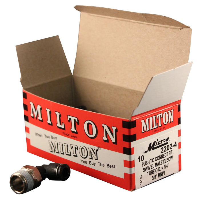 Milton 2202-4 3/8" MNPT 1/4" OD Push-to-Connect Swivel Elbow (Box of 10)