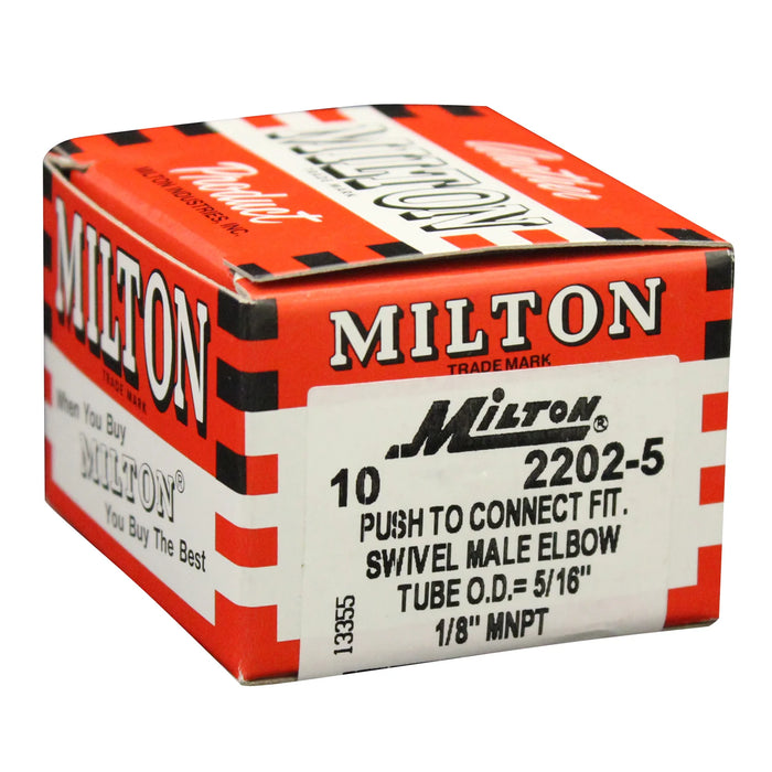 Milton 2202-5 1/8" MNPT 5/16" OD Push-to-Connect Swivel Elbow (Box of 10)