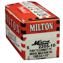 Load image into Gallery viewer, Milton 2205-10 1/4&quot; MNPT 1/2&quot; OD Push-to-Connect Swivel Run Tee (Box of 5)