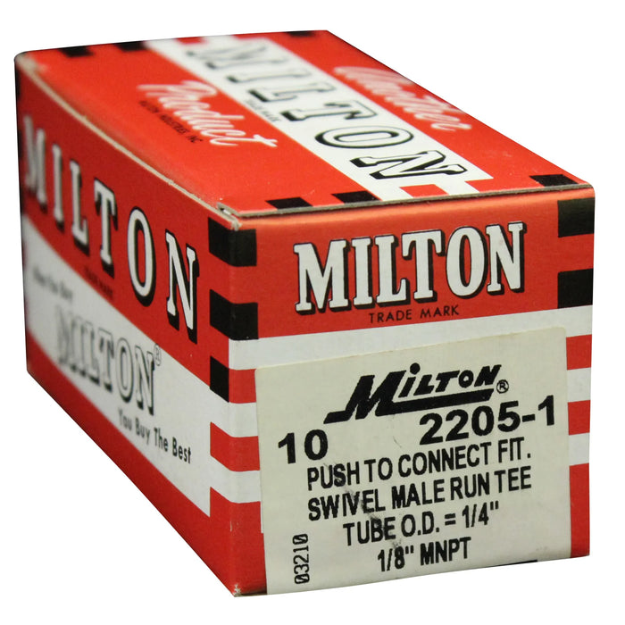 Milton 2205-1 1/8" MNPT 1/4" OD Push-to-Connect Swivel Run Tee (Box of 10)