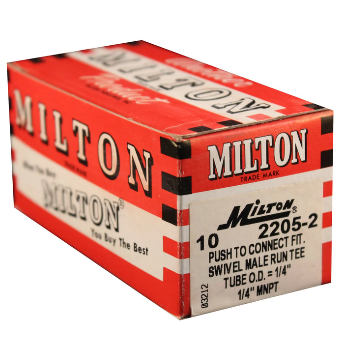 Milton 2205-2 1/4" MNPT 1/4" OD Push-to-Connect Swivel Run Tee (Box of 10)