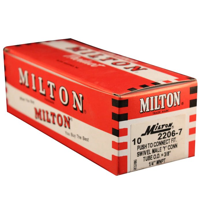 Milton 2206-7 1/4" MNPT 3/8" OD Push-to-Connect Swivel Y-Connector (Box of 10)