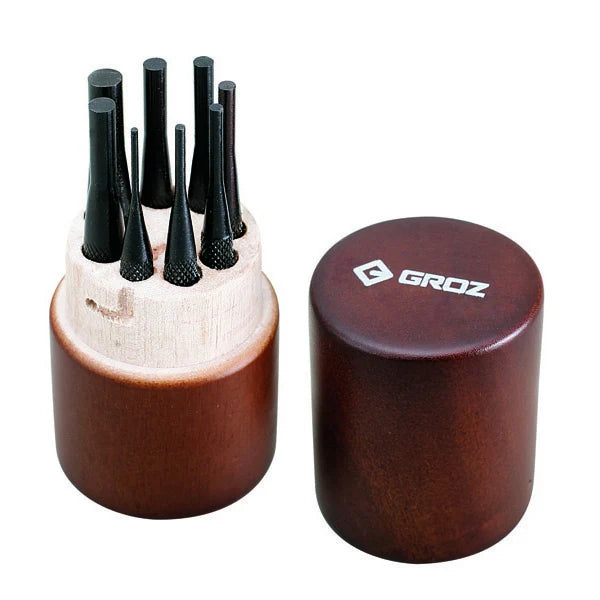 Groz Pin Punch Set (Pack of 8), Round Shank Carbon Steel 25580