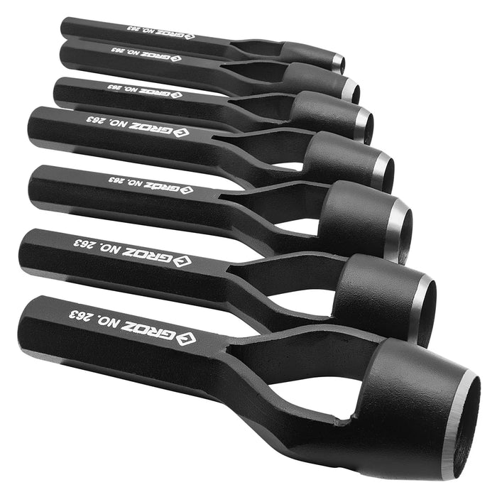 Groz 7-Piece Arch Punch Set, Bell Type, 45 ±5 HRC 26441