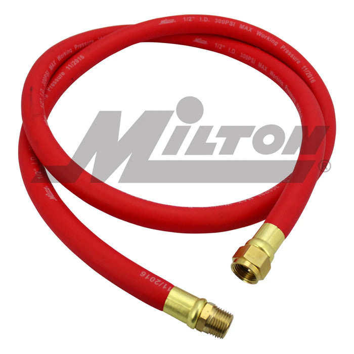 Milton 2780-6LH Air Leader Hose, 1/2" x 6 ft. Rubber Hose - 1/2" NPT Brass Ends, 300 Max PSI