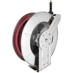 2751-2514SS - Milton® Industrial Stainless Steel Hose Reel Retractable,  1/4 ID x 25' Ultra-Lightweight Rubber Hose w/ 1/4 NPT, 300 PSI