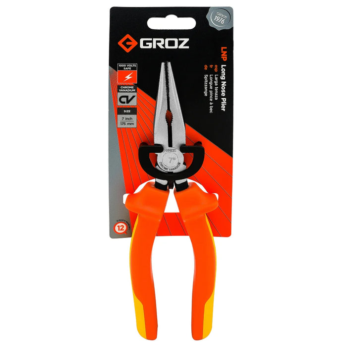 Groz Long Nose Pliers, 1000V AC Safe, 6", 7", or 8" 31541