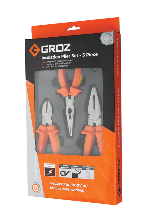 Groz 3 Piece Insulated Plier Set, 1000V AC Insulated 31570