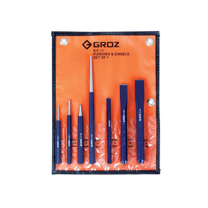 Groz 7 Piece Punch and Chisel Set with Pouch 33005