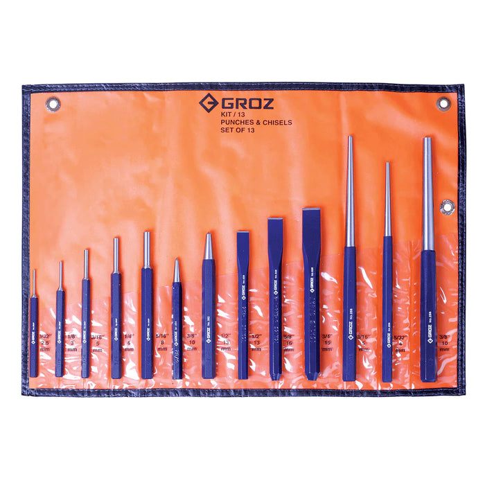 Groz 13 Piece Punch and Chisel Set with Pouch 33006