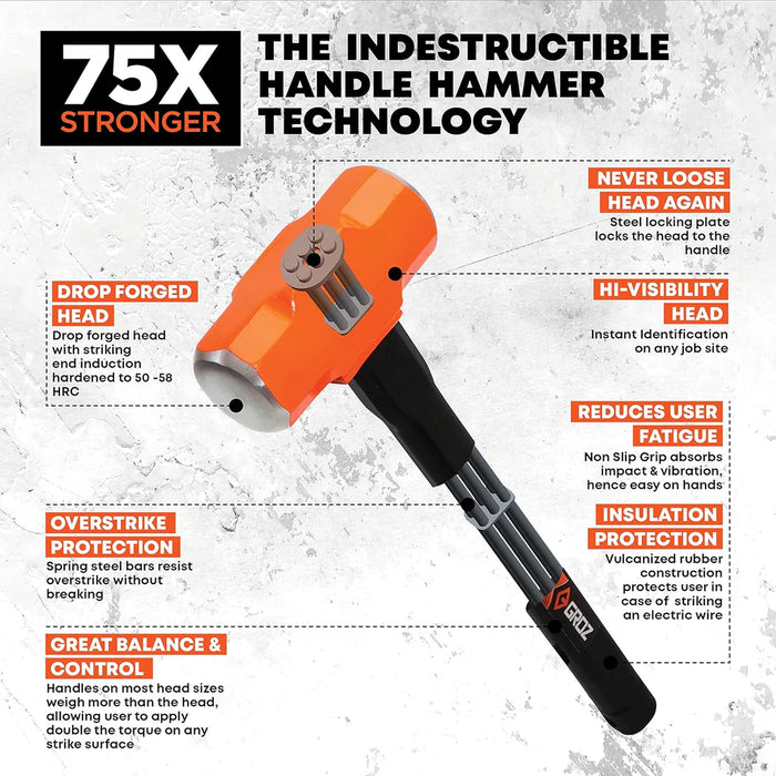Groz 16" Indestructible Handle Sledgehammer, 8 lb. Head 34523