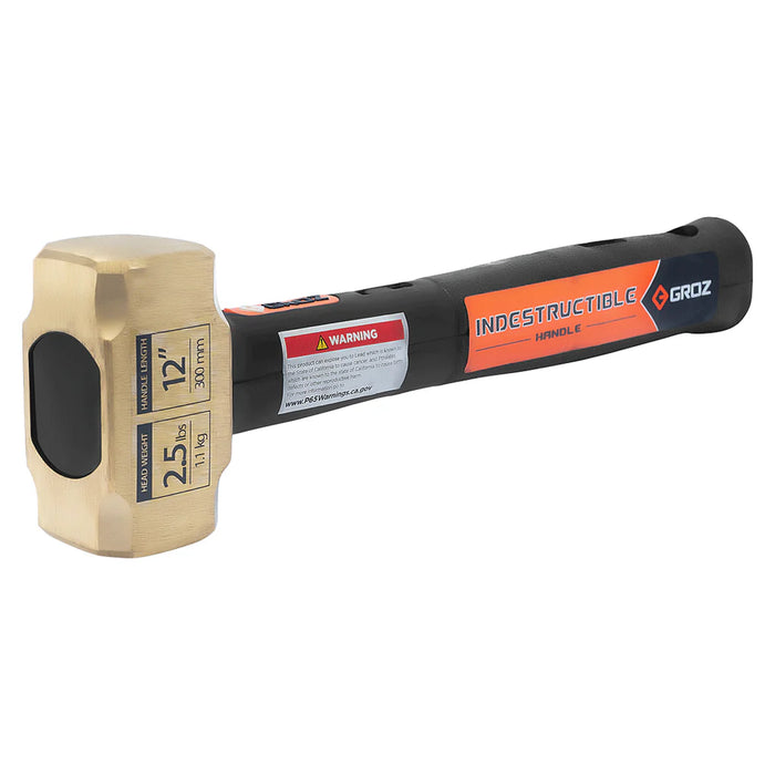 Groz 12" Indestructible Handle Brass Head Sledgehammer, 2.5 lb. 34700