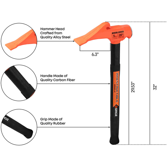 Groz 32" Indestructible Handle Tire Bead Breaker Hammer, 10 lb. Head 34751