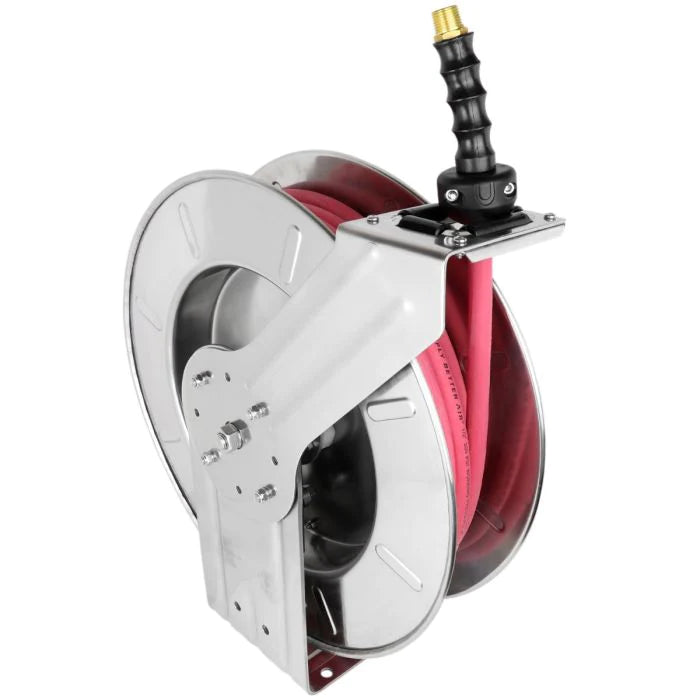 Zeeline 2753-5038SS - Milton® Industrial Stainless Steel Hose Reel Retractable, 1/2" ID X 50' Ultra-Lightweight Rubber Hose W/ 3/8" NPT, 300 PSI
