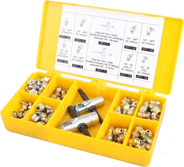 PROLUBE 101 Piece Grease Fitting Set with SAE Easy Out Tools 43977