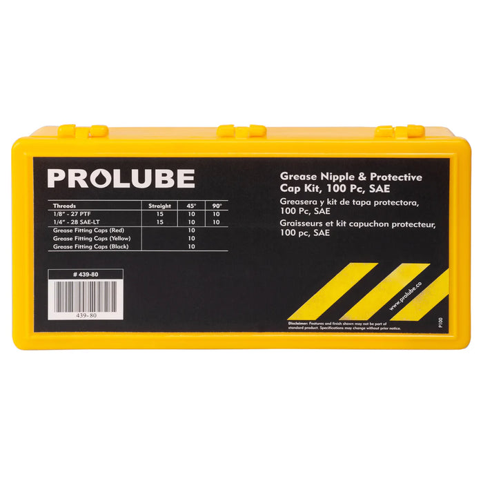 PROLUBE 100 Piece SAE Grease Fitting with Extra-Long Grease fitting Caps Set 43980