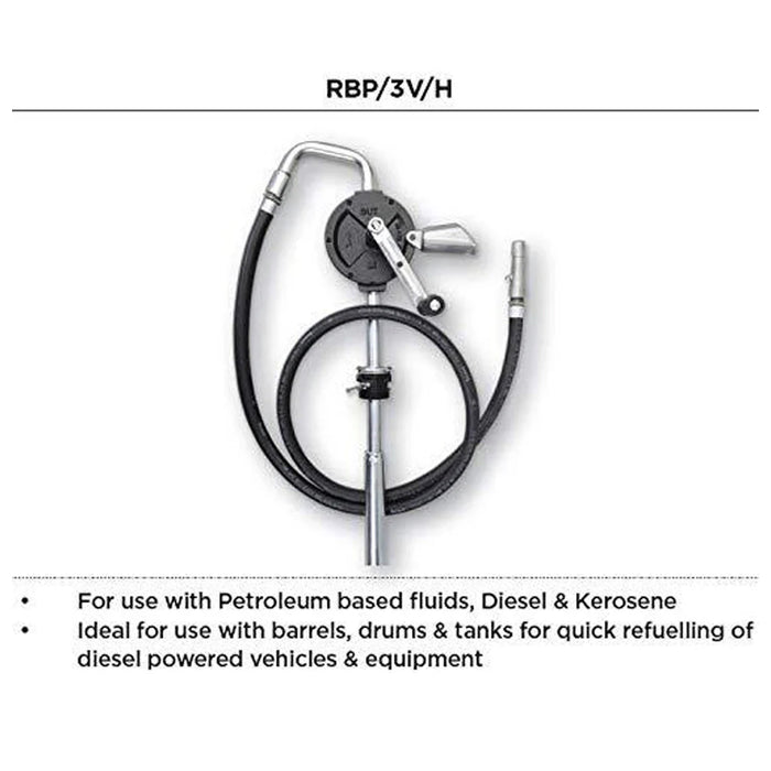 Groz Industrial Rotary Drum Pump, Vane Manual, with 8 Foot Anti-Static Hose, Non-Sparking Nozzle & Nozzle Holder 44081