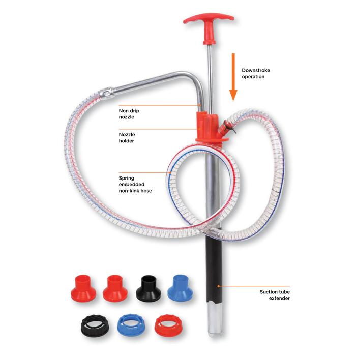 Groz Ezee Flow Oil Pump, with 7 Interchangeable bung adapters 44183
