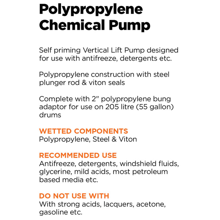 Groz Polypropylene Chemical Pump, for use with 55 Gallon Drums 44192