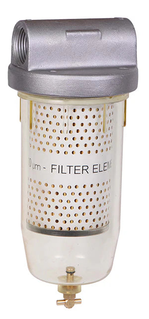 Groz Fuel Filter with 10 Micron filter element to remove water, 1" NPT 44317