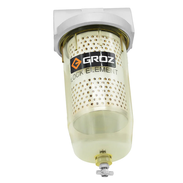 Groz Fuel Filter with 10 Micron filter element to remove water, 1" NPT 44317