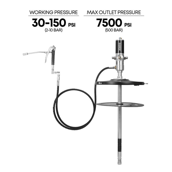 Prolube Air Operated 50:1 Ratio Grease Pump, 16 gallon pail capacity, with drum cover 45416
