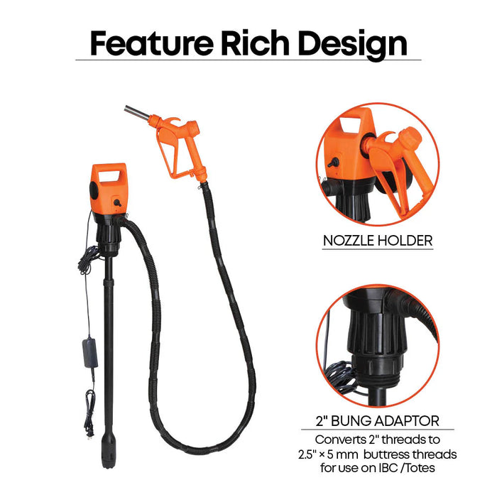 Groz Electric Drum/IBC Pump - for Diesel, DEF, Water, Anti-Freeze, Light Oils up to 100 cSt 45504
