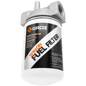 Groz Fuel Filter, Spin-On Cartridge Style with 10 Micron Filter, 1 1/2" - 16 UNF Threads, 1" NPT 45901