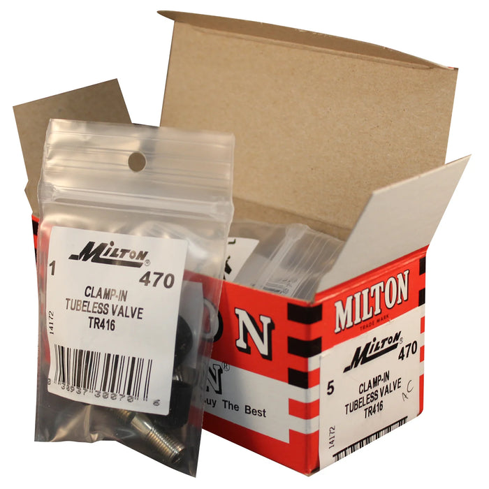 Milton 470 TR 416 Clamp-in Tubeless Tire Valve (Box of 5)