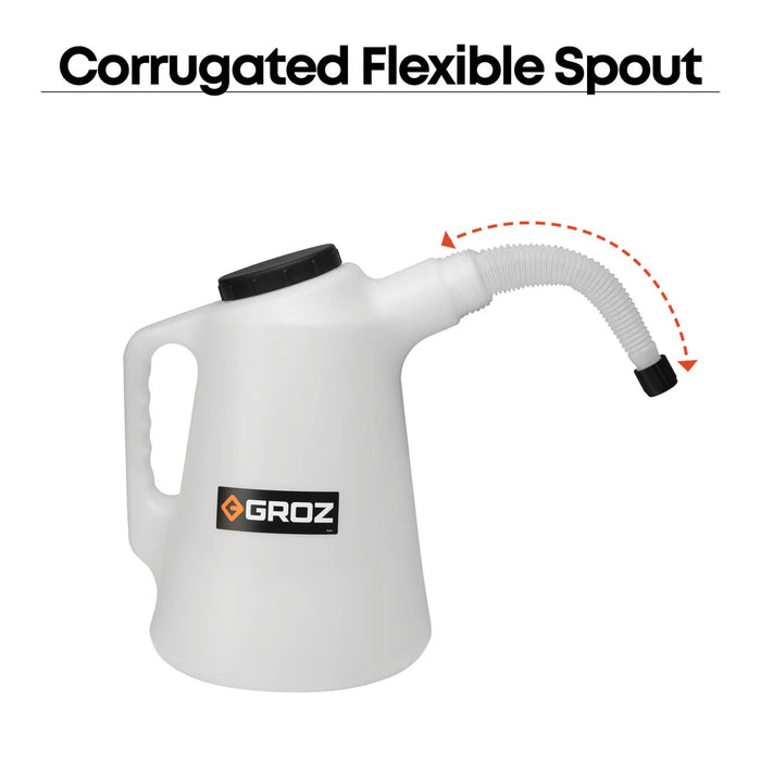 Groz Plastic Measures with Flexible Spout - 1, 2, 3, 5, 6, and 8 Quart Capacities 41902