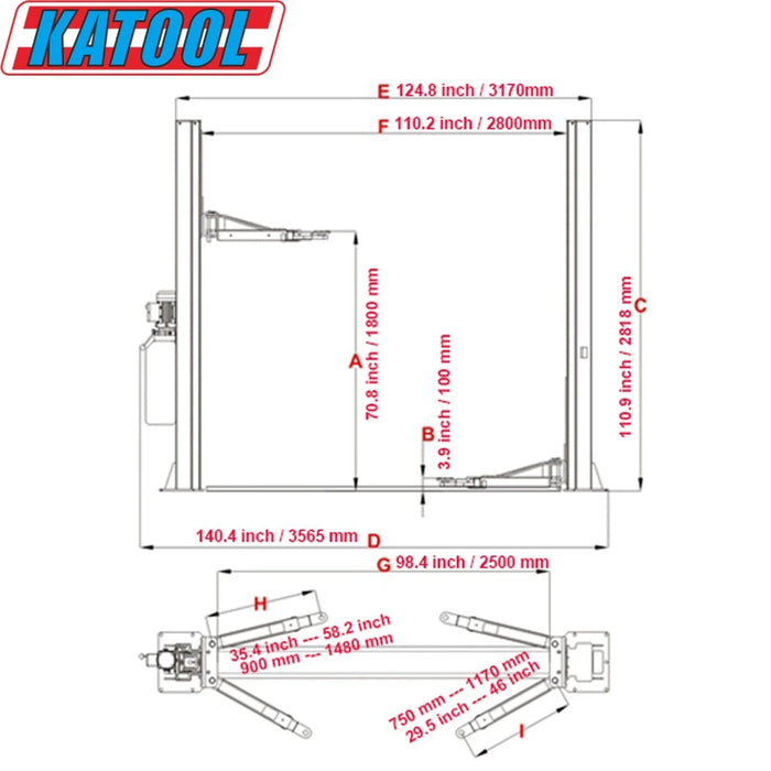 Katool KT-H105 Two Post Vehicle Lift 10,000lbs