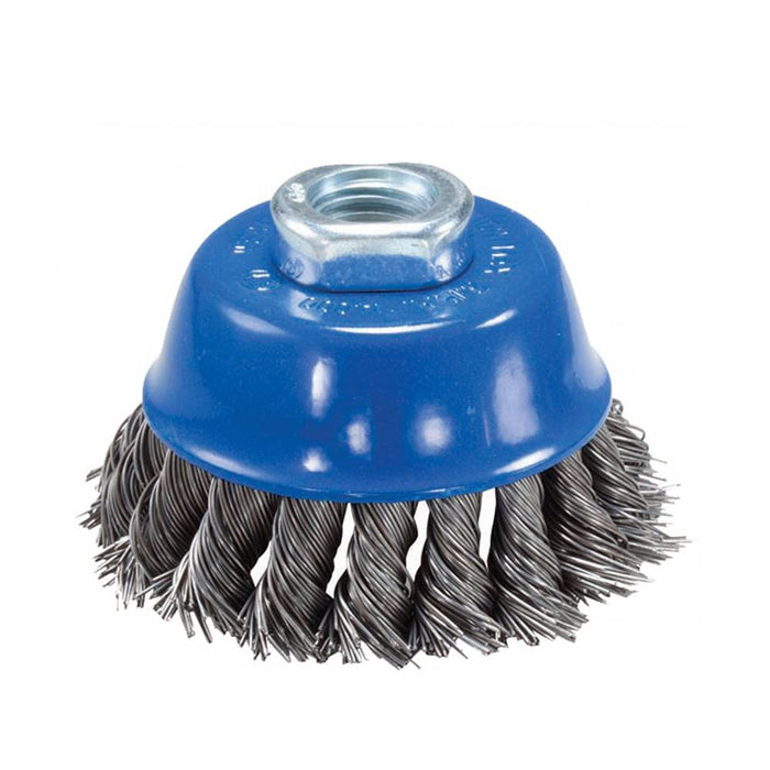 Bosch 4" CUP BRUSH, KNOTTED, CARBON STEEL,  5/8" X 11" ARBOR WBS510