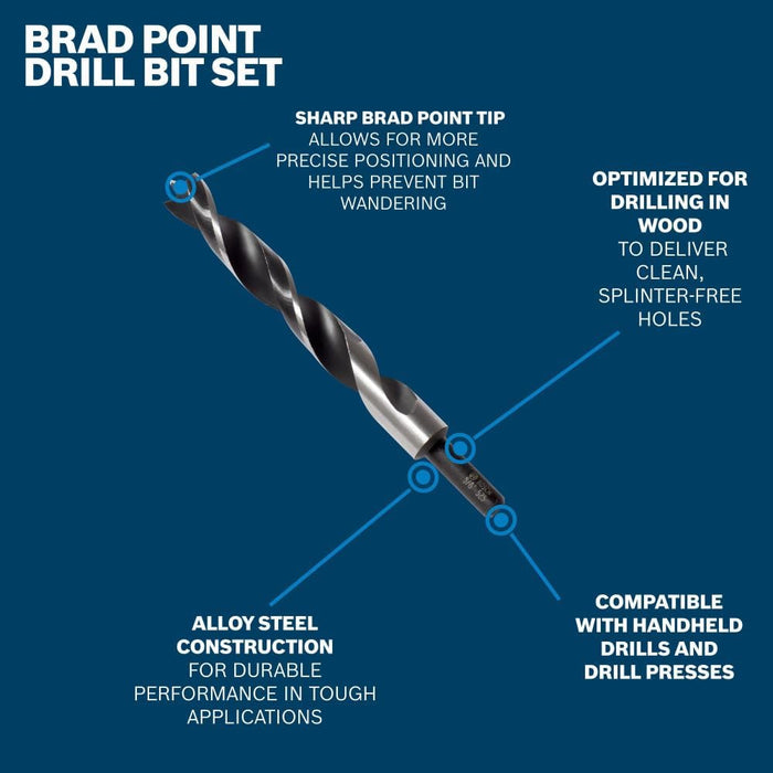 Bosch 5pc Brad Point Drill Bit Set BP14616