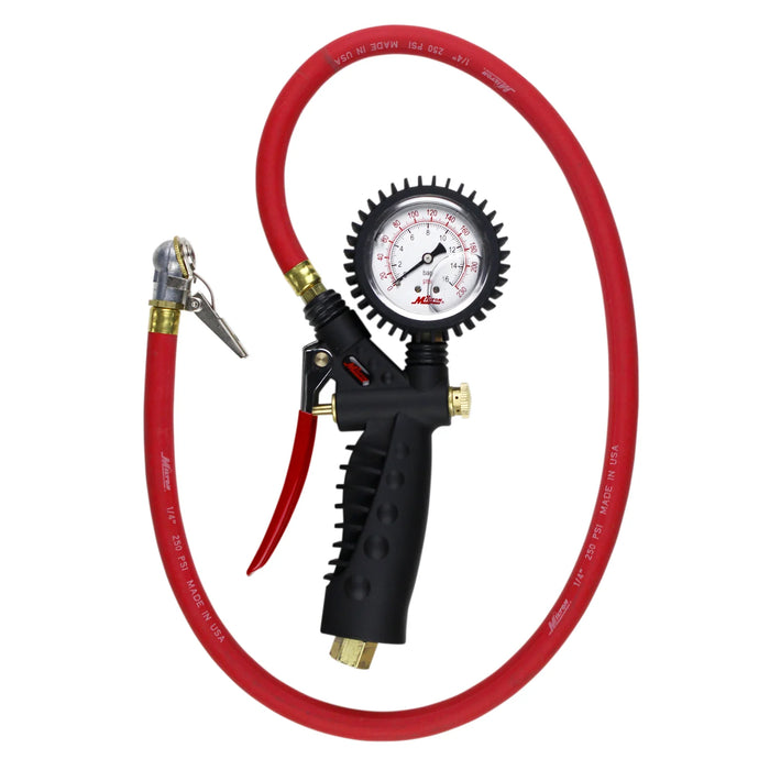 Milton 573A Pro Analog Tire Inflator/Pressure Pistol Grip Gauge, Ball Foot Air Chuck w/Clip, 36" Hose, 160PSI