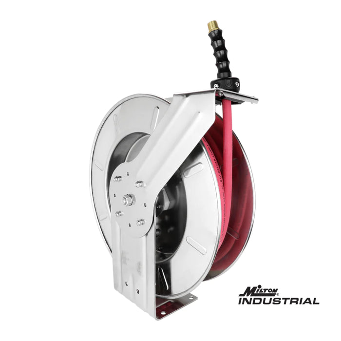Zeeline 2752-3514SS - Milton® Industrial Stainless Steel Hose Reel Retractable, 3/8" ID X 35' Ultra-Lightweight Rubber Hose W/ 1/4" NPT, 300 PSI