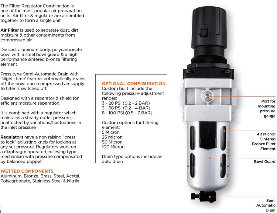 Groz Groz ¼ inch NPT Miniature Air Filter, Regulator Combination with Polycarbonate Bowl 60351