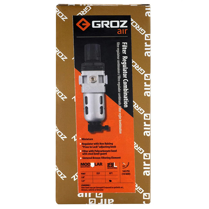 Groz Groz ¼ inch NPT Miniature Air Filter, Regulator Combination with Polycarbonate Bowl 60351