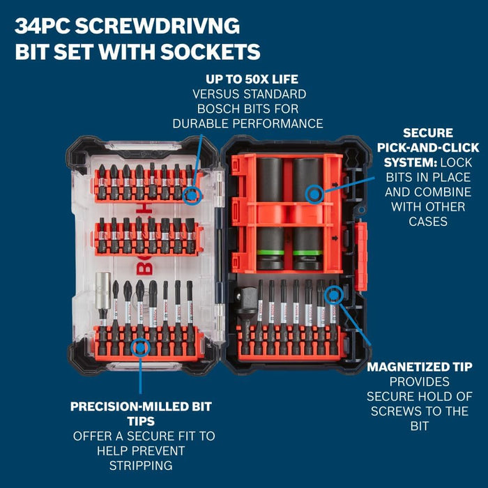 Bosch 34PC IMPACT SCREW DRIVING SET w/SOCKETS SDSKTD34